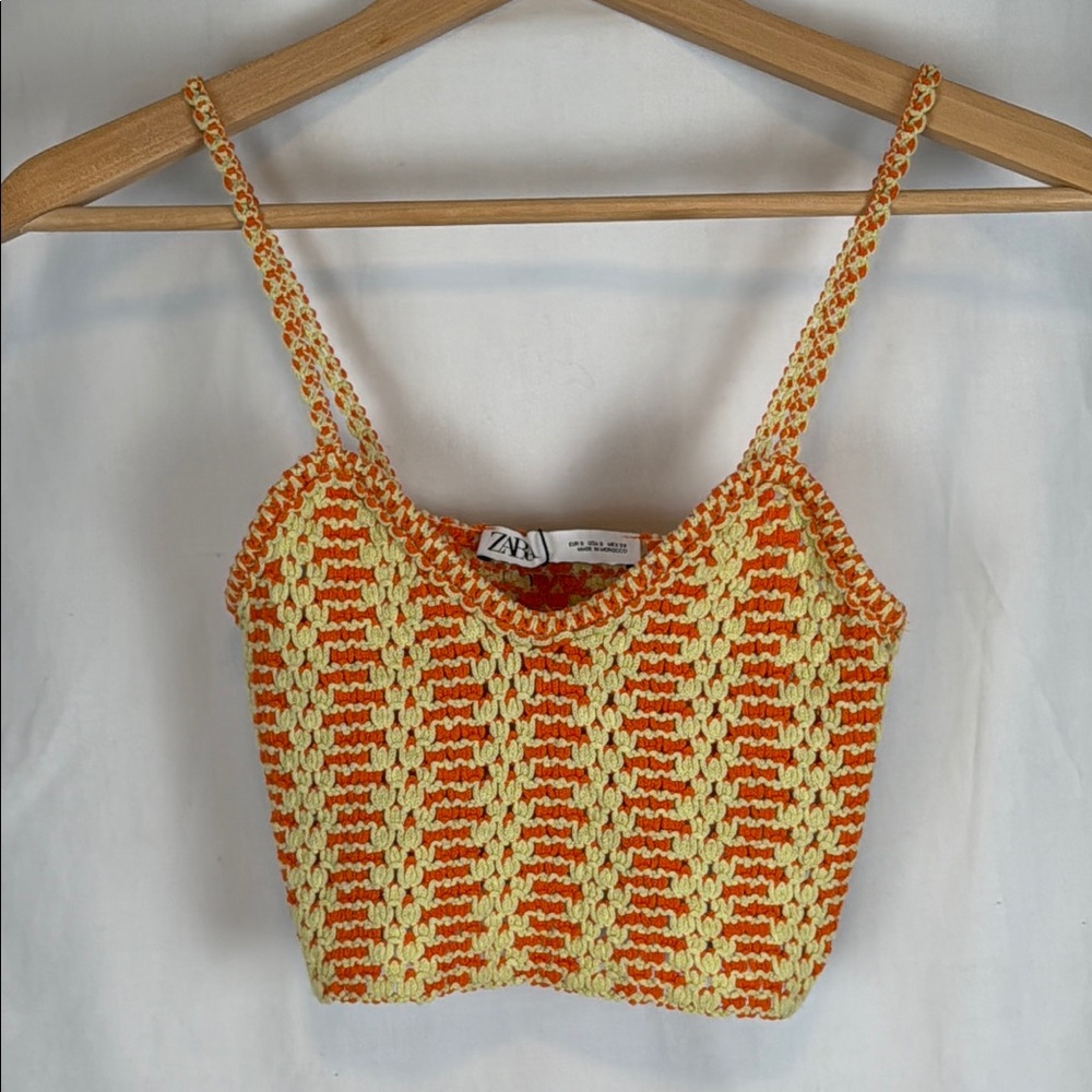Women's Zara Orange and Beige Knitted Crop Bralette Top Size Small NWT